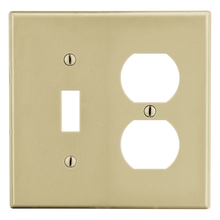 Hubbell Wiring Device-Kellems Wallplate, Mid-Size 2-Gang, 1) Duplex 1) Toggle, Ivory PJ18I